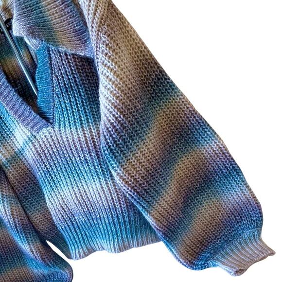 Pastel Chunky Knit Oversized Slouchy Balloon Sleeve Cropped Sweater Large - Picture 5 of 9